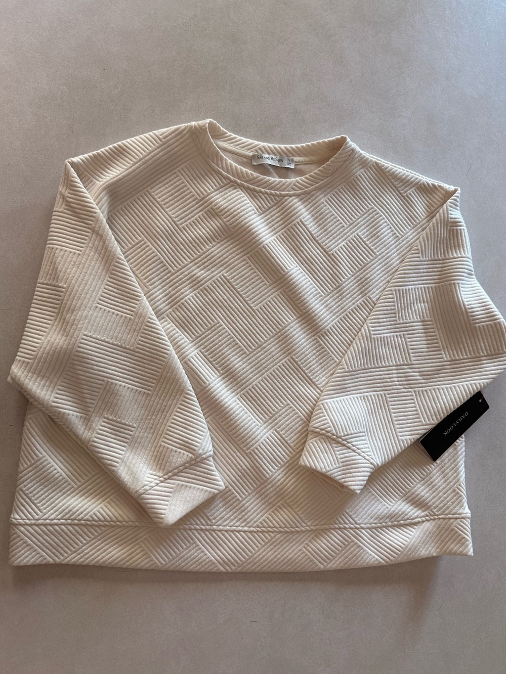 Textured Crew Neck Sweater in Cream